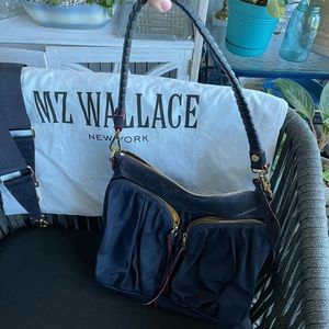 Mz Wallace small Thompson hobo in Dawn/ navy with yellow lining